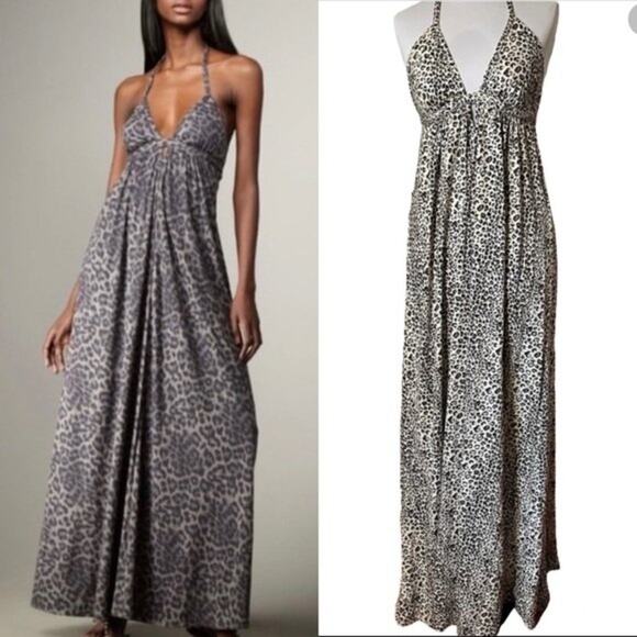 Rebecca Taylor Snow Leopard Halter Maxi Dress Size S - Picture 1 of 6